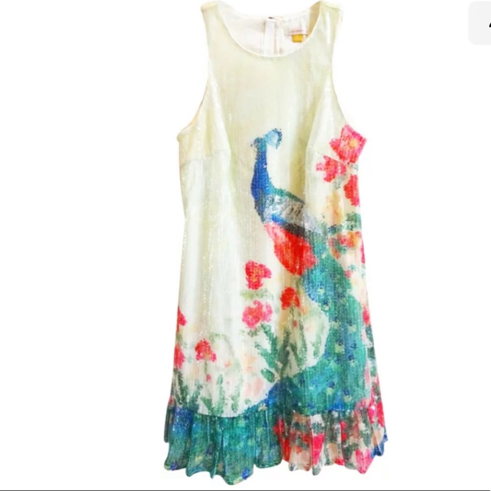 {Anthropologie} highly coveted Sequined Swing Peacock Dress {RARE} - Picture 13 of 13